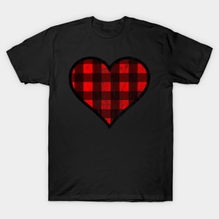 Distressed Red and Black Buffalo Plaid heart T-Shirt